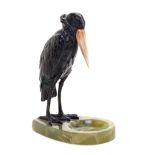 An Austrian Bronze and Onyx Ash Receiver   modeled as a marabou stork with a bone beak.   Height 7