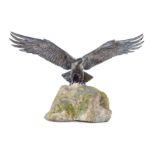 An English Silver Model of an Eagle   Asprey & Co., London, 1977   with spreading wings, on a