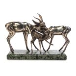 * An Italian Silver Sculpture   Sirio Tofanari, Circa 1950   depicting two gazelles with their fawn,