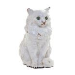 A French Tin Glazed Terra Cotta Model of a Cat   probably bavent, circa 1880   with green glass