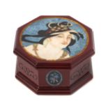 A Hardstone Inlaid Wood Jewelry Box   anna gorbatova   of octagonal form, the hinged lid inlaid to