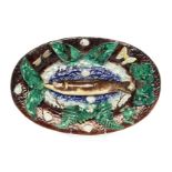 * A French Palissy Style Trompe L'oeil Oval Platter   french, circa 1880   modeled with a pike