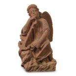 * A Carved Sandstone Figural Group   depicting a sailor's monument with an angel holding an anchor.