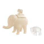 * Two Elephant-Form Decorative Articles   comprising a ceramic jar with cover and a glass