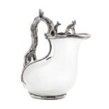 * A Victorian Silver Mounted Frosted Glass Ewer   John S. Hunt, London, 1845   of askos form, the