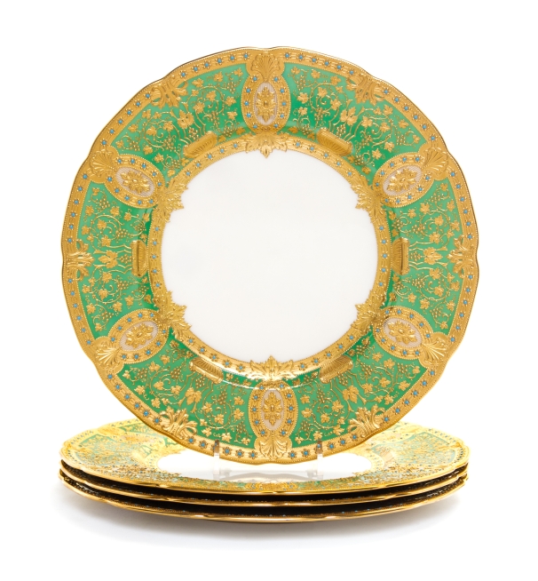 * A Set of Four Lenox Porcelain Plates,   frank g. holmes, circa 1906-1930   with jeweled and gilt