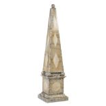 * A Pietra Dura Alabaster Obelisk   on a stepped plinth base, illuminated.   Height 63 3/4 inches.