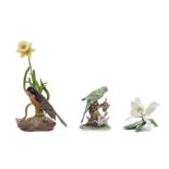 A Boehm Porcelain Ornithological Model   depicting a robin near a daffodil, together with an