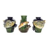 * Three French Glazed Ceramic Vases   auguste jean   comprising two ovoid examples and a baluster