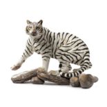 * A Connoisseur of Malvern Porcelain Model of a White Bengal Tiger   depicted on rocks with one