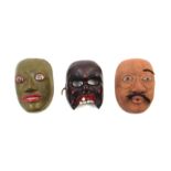 * Three Painted Wood Masks   with polychrome decoration.   Height of largest 7 3/4 inches.