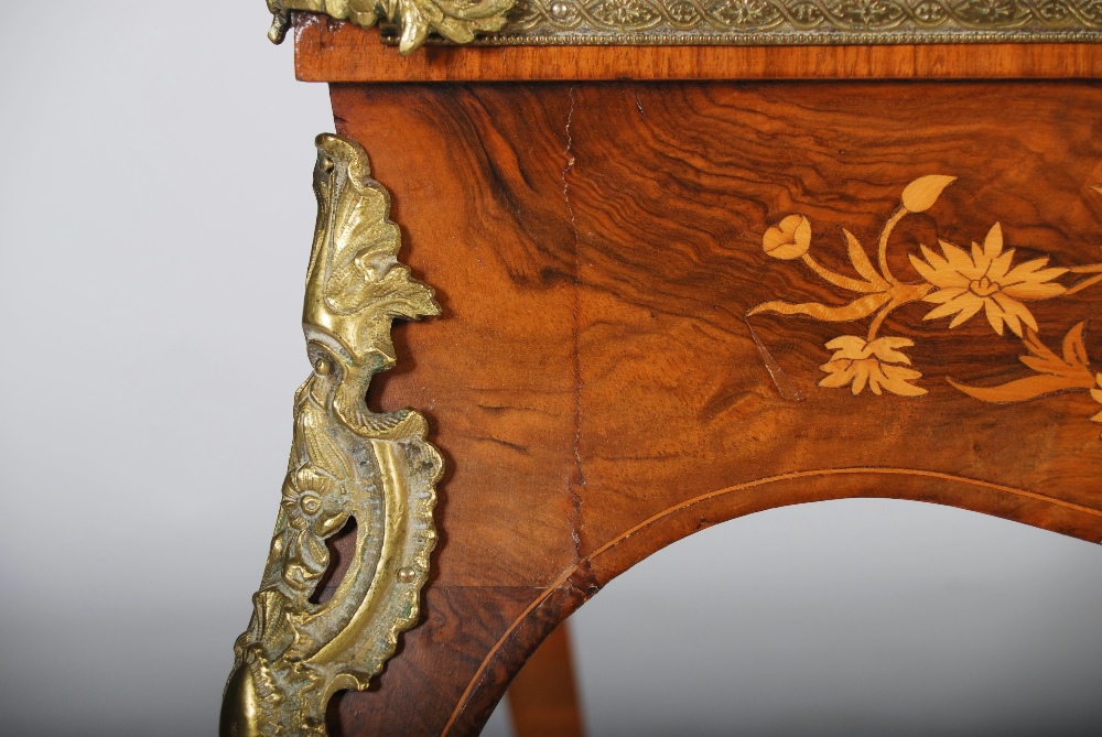 A Victorian walnut, marquetry and gilt metal mounted jardiniere stand and cover, the rectangular top - Image 6 of 7