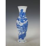 A Chinese porcelain blue and white vase, late Qing/ Republic, decorated with pavilions in a mountain