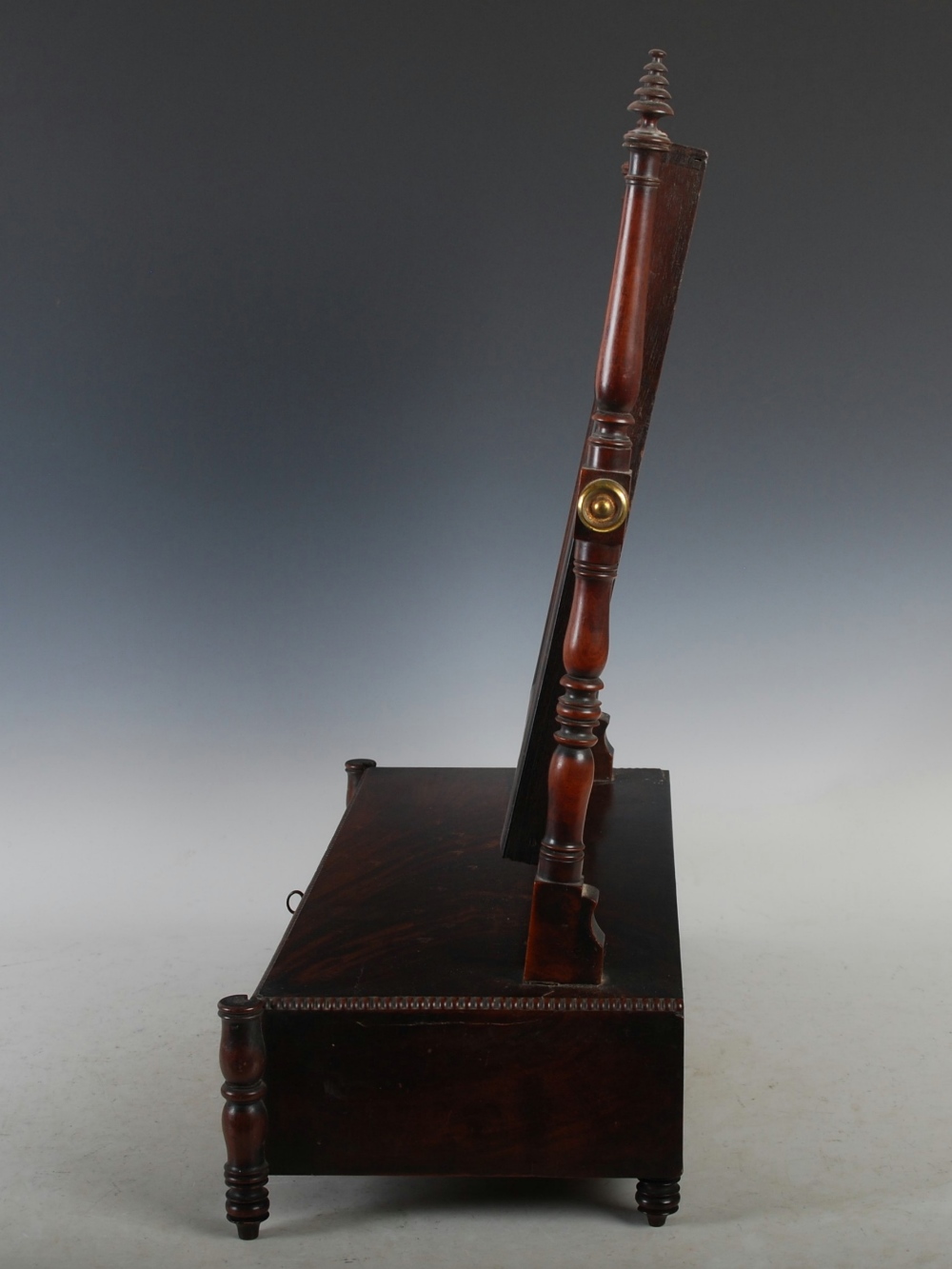 A 19th century mahogany dressing table mirror, the rectangular mirror plate within turned uprights - Image 3 of 8