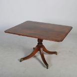 An early 19th century mahogany and boxwood lined snap-top supper table, the hinged rectangular top