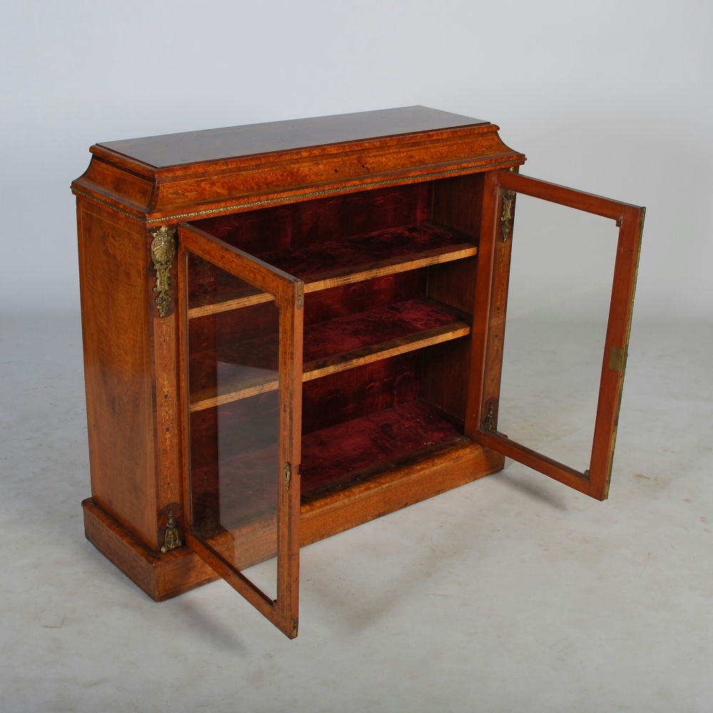 A Victorian burr walnut and gilt metal mounted bookcase, the rectangular top above a concave - Image 2 of 3