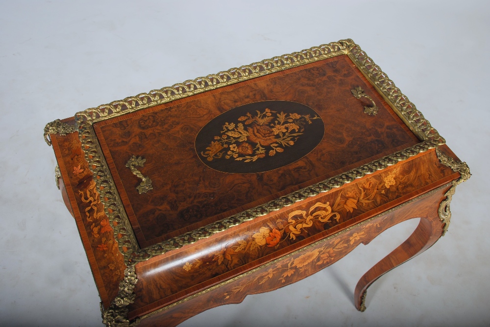 A Victorian walnut, marquetry and gilt metal mounted jardiniere stand and cover, the rectangular top - Image 3 of 7