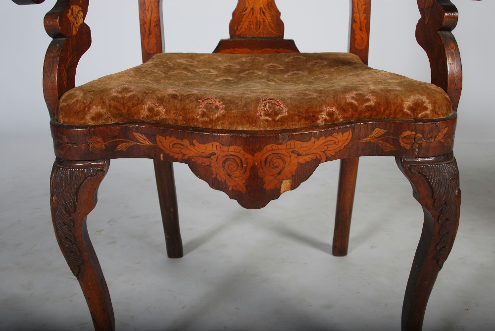 A pair of 18th/ 19th century Dutch mahogany and marquetry inlaid armchairs, the vase-shaped splats - Image 2 of 6