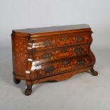 An 18th/ 19th century Dutch mahogany and marquetry inlaid chest, the shaped rectangular top above