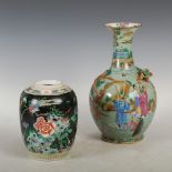 A Chinese porcelain famille verte jar, Kangxi six character mark but later, decorated with rockwork,