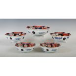 A set of five Japanese Imari octagonal-shaped bowls of graduated size, decorated with central floral