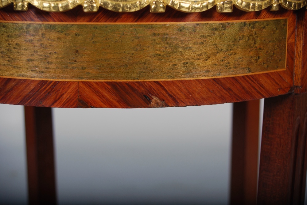 An early 20th century kingwood, parquetry inlaid and gilt metal mounted occasional table, the oval - Image 5 of 8