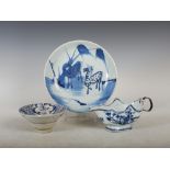 A group of Chinese blue and white porcelain, Qing Dynasty and later, to include; a sauce boat