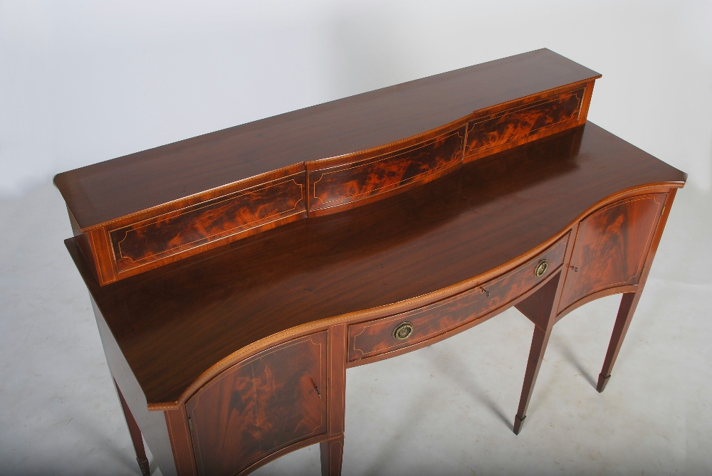 An Edwardian mahogany and boxwood lined serpentine sideboard, the upright stage back with two - Image 2 of 5