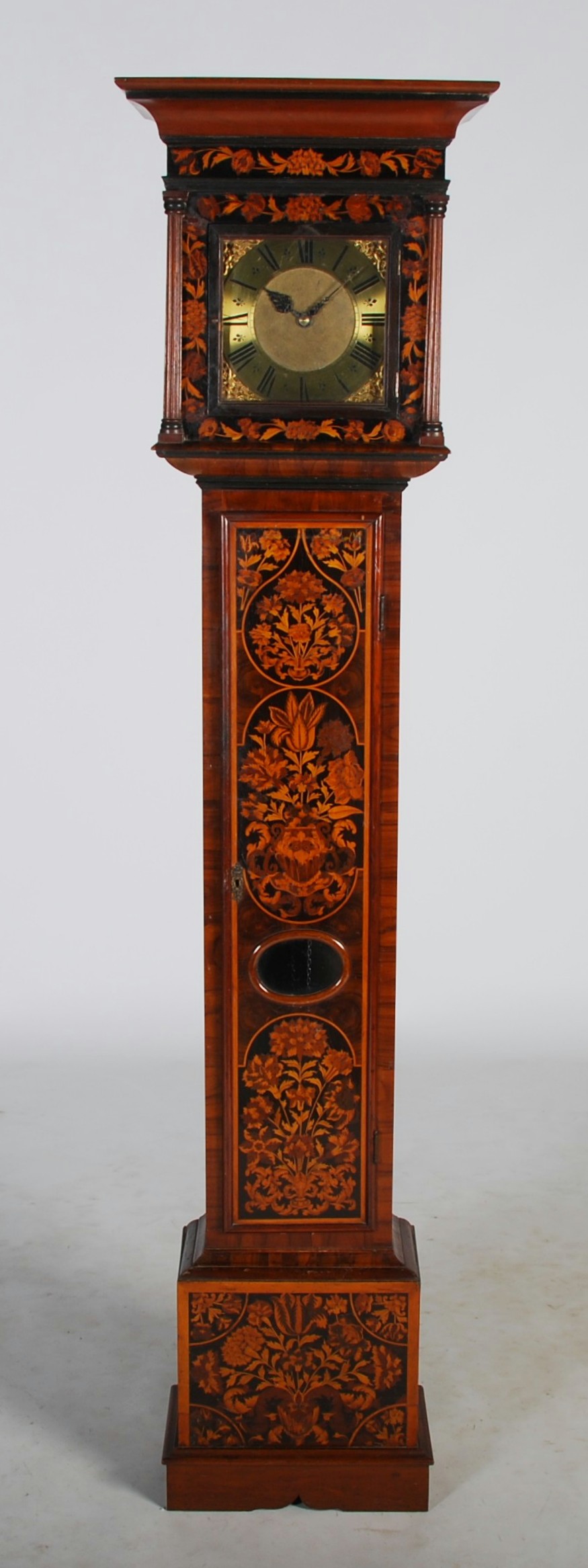 A 17th/ 18th century walnut, oyster veneered, marquetry inlaid and ebony lined longcase clock Nichs.