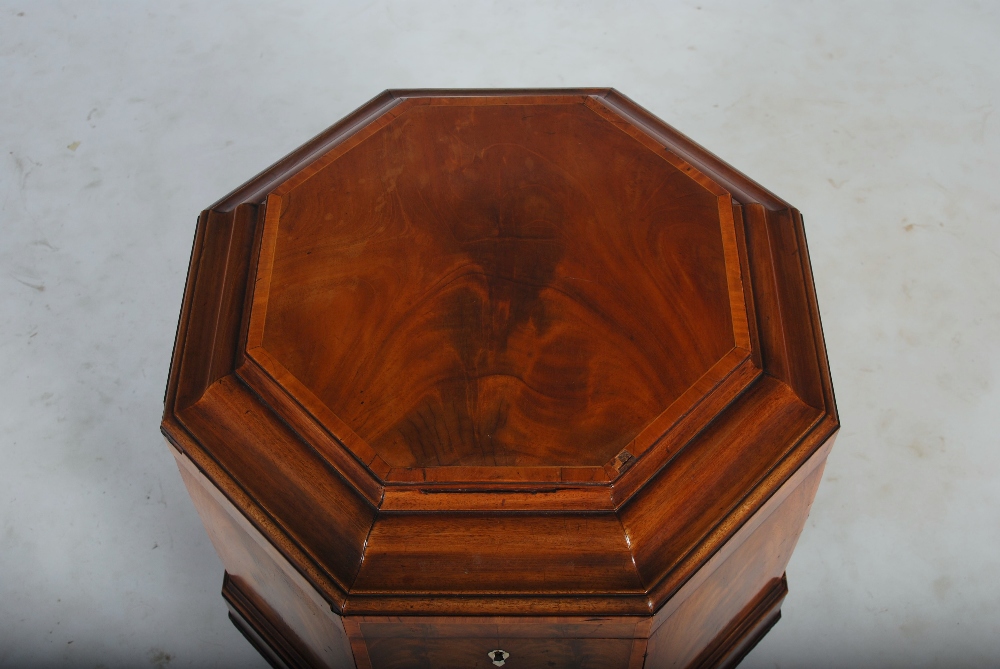 A 19th century mahogany and boxwood lined octagonal shaped wine cooler, the hinged top opening to - Image 3 of 7