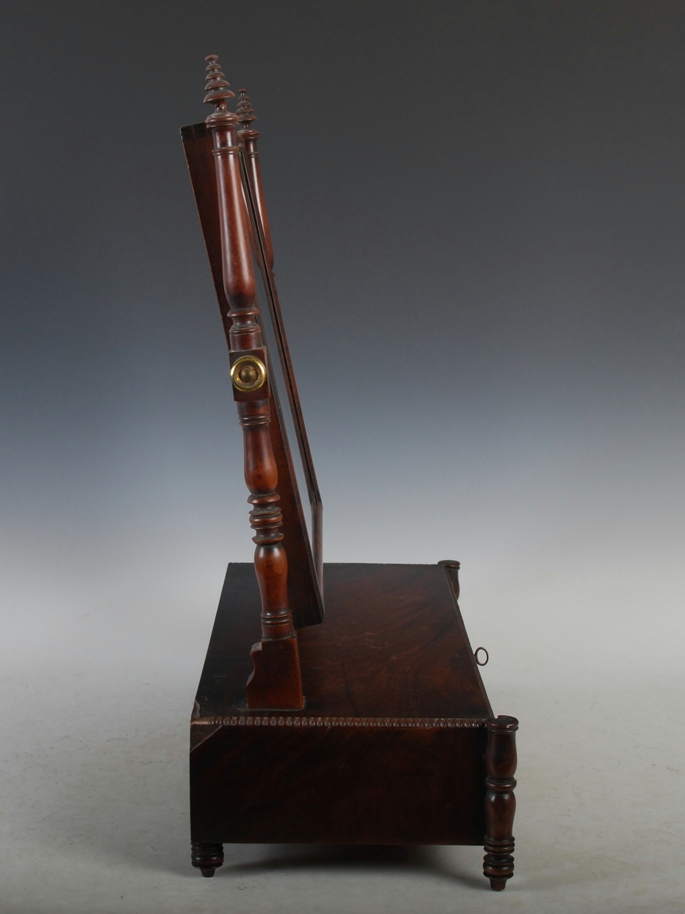 A 19th century mahogany dressing table mirror, the rectangular mirror plate within turned uprights - Image 5 of 8