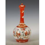 A Japanese Kutani bottle vase and cover, Meiji Period, decorated with figures in a garden of