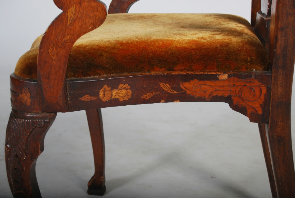 A pair of 18th/ 19th century Dutch mahogany and marquetry inlaid armchairs, the vase-shaped splats - Image 6 of 6