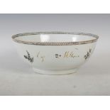 A Chinese porcelain punch bowl of Maritime interest, Qing Dynasty, inscribed 'Capt. William P*ps