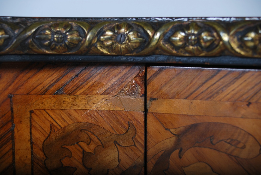 A late 19th century rosewood, marquetry and gilt metal mounted table, the shaped oval top - Image 4 of 4