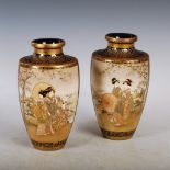 A pair of Japanese Satsuma pottery blue ground vases, Meiji Period, decorated with rectangular