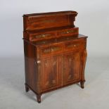 A 19th century Regency style rosewood and brass inlaid secretaire chiffonier, the upright back