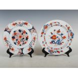 Two Chinese porcelain Imari plates, Qing Dynasty, one decorated with rockwork and peony within a