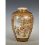 A Japanese Satsuma pottery vase, Meiji Period, decorated with three rectangular shaped panels