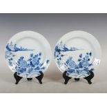 A pair of Chinese porcelain blue and white soup plates, Qing Dynasty, decorated with Chrysanthemum
