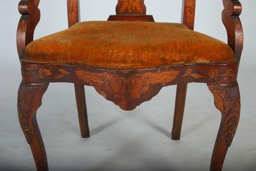 A pair of 18th/ 19th century Dutch mahogany and marquetry inlaid armchairs, the vase-shaped splats - Image 4 of 6