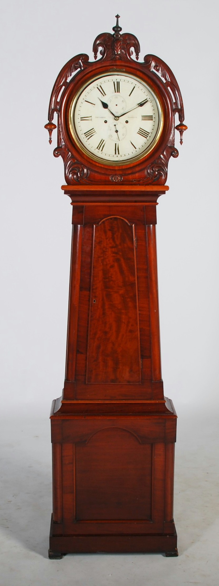 A 19th century mahogany longcase clock THOS. DOBBIE, GLASGOW, the 13" circular enamel dial with