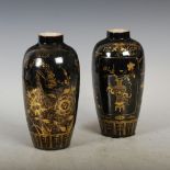 A near pair of Chinese porcelain famille noir jars, six character Kangxi marks but later, one