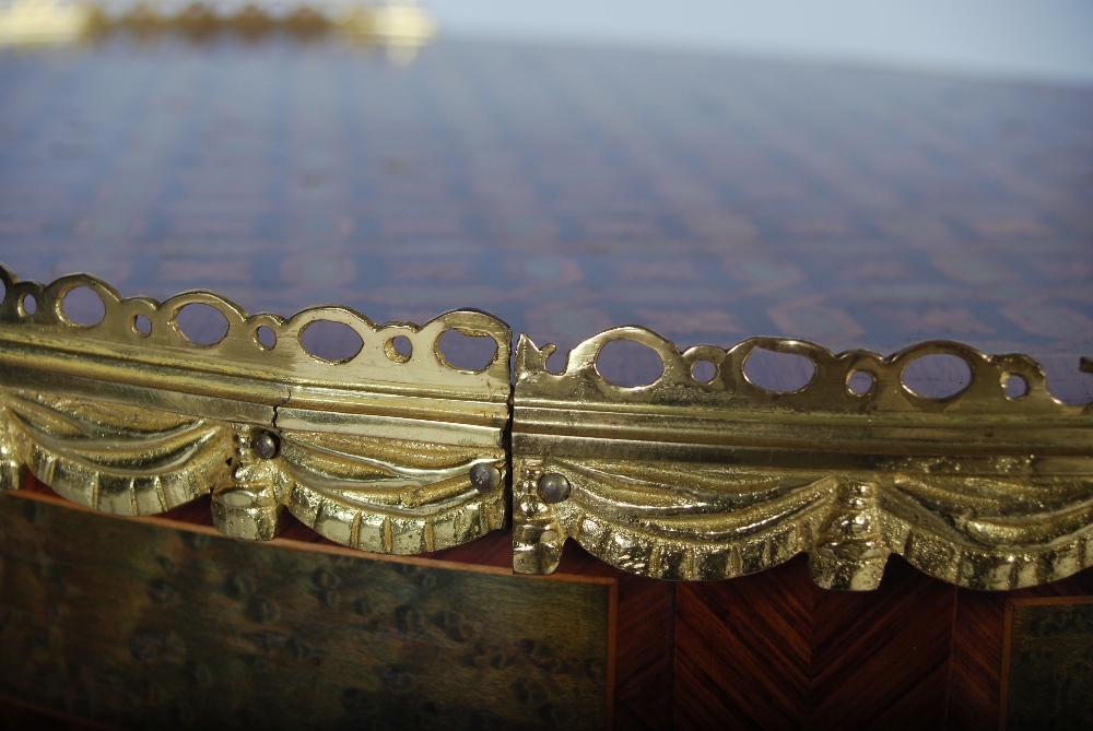 An early 20th century kingwood, parquetry inlaid and gilt metal mounted occasional table, the oval - Image 4 of 8