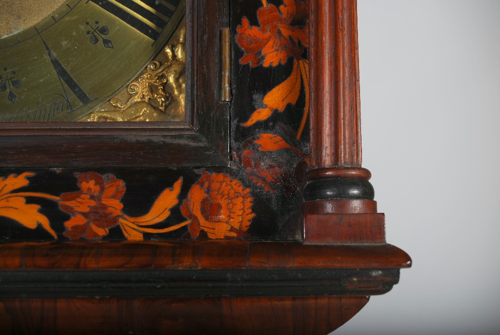 A 17th/ 18th century walnut, oyster veneered, marquetry inlaid and ebony lined longcase clock Nichs. - Image 9 of 10