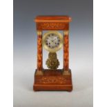 A 19th century rosewood and marquetry inlaid mantle clock, the circular silvered dial with Roman