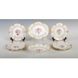 A Royal Crown Derby hand painted fruit set dated 1910, comprising two oval shaped bowls and six