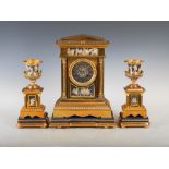 A 19th century gilt and mixed metal clock garniture of Neo Classical style, the clock with