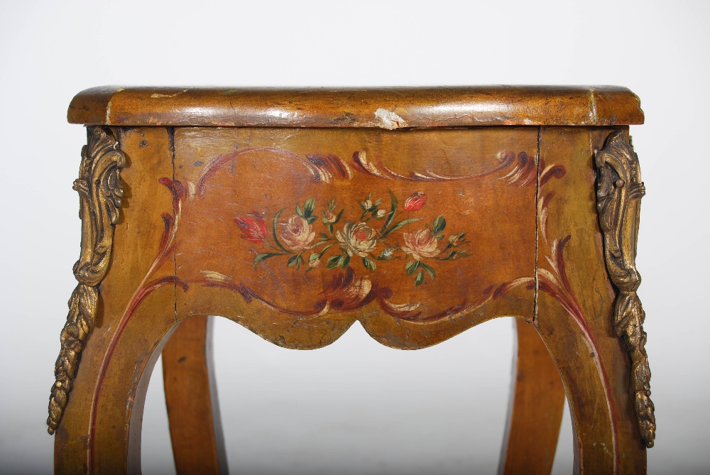 A late 19th/ early 20th century French painted occasional table, the hinged top decorated with - Image 5 of 7