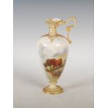 A Royal Worcester ewer decorated by John Stinton, dated 1902, painted with two Highland Cattle